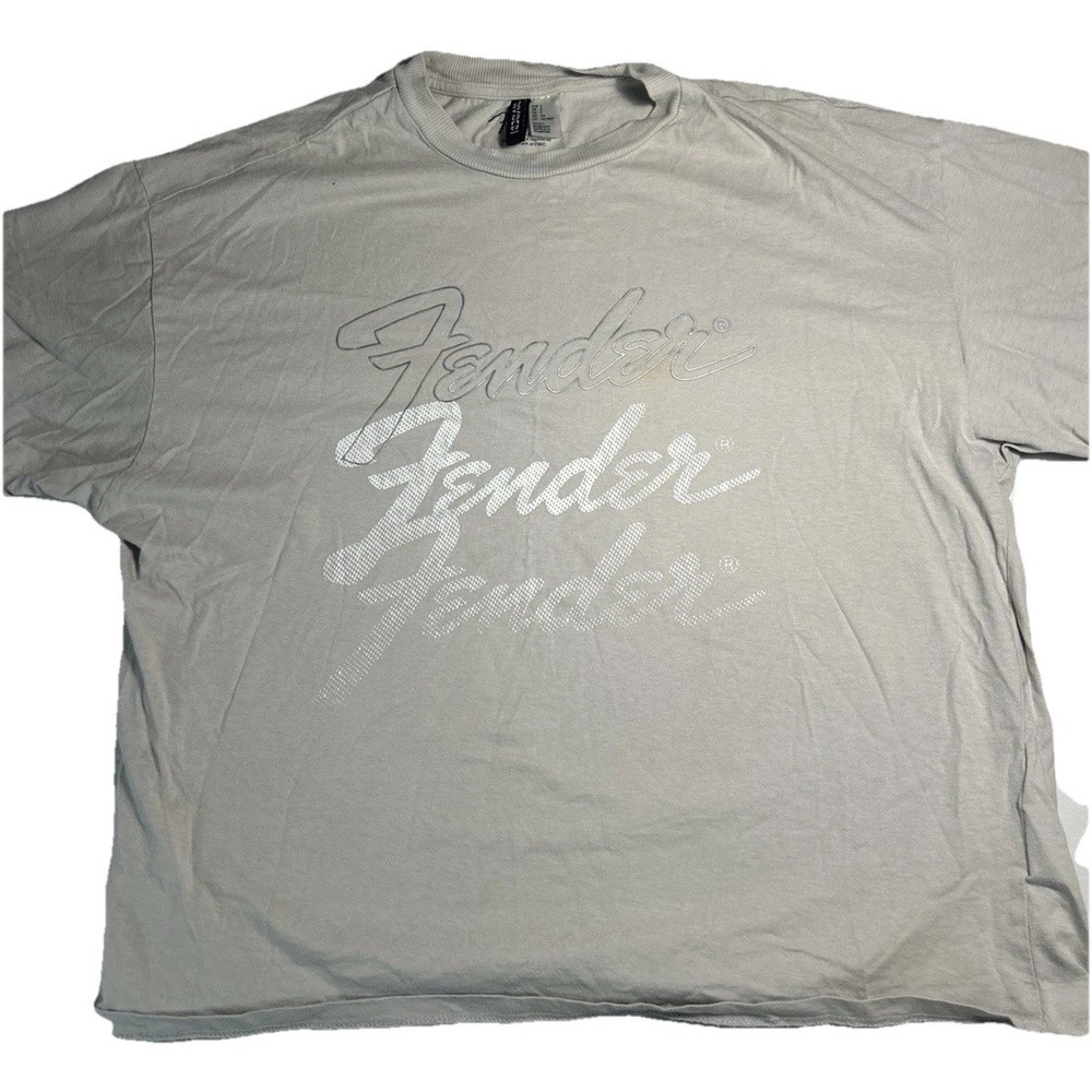 H&M Fender Graphic T-Shirt Gray Oversized Logo Tee Womens Medium M (202)